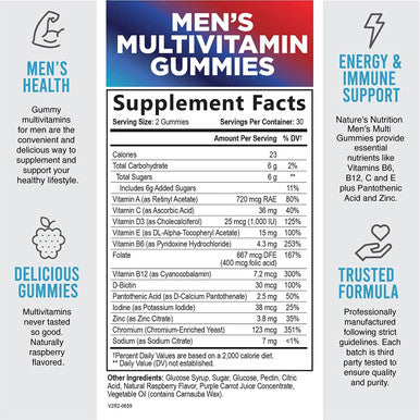 Men's Multivitamin Gummies - Daily Immune Support Supplement with Vitamins A, D3, Biotin, Zinc - Extra Strength B Vitamins for Energy - Chewable Gummy Adult Multi Vitamin & Mineral - 60 Gummies