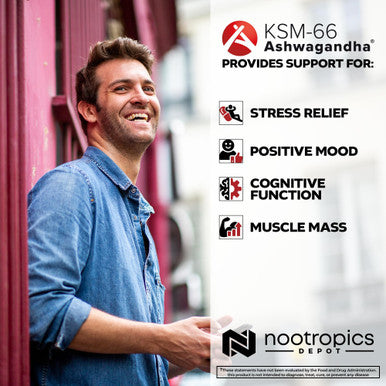Nootropics Depot KSM-66 Ashwagan Capsules 300mg 90 Count Withania somnifera Extract Ayurvedic Herb Adaptogen Supplement Promote Relaxation