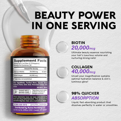 NUTRAHARMONY Liquid Biotin, Collagen Drops & Liver Support Detox Blend