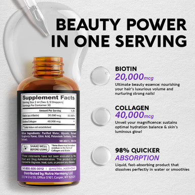 NUTRAHARMONY Organic Vitamin B12 Drops & Liquid Biotin Collagen Drops