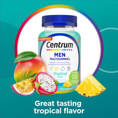 Centrum Men'S Multivitamin Gummies Tropical Fruit Flavors Made From Natural Flavors 100 Count 50 Day Supply