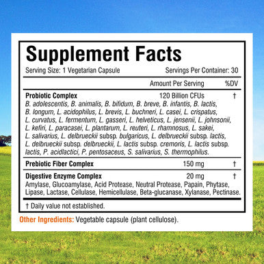 Innate Vitality Probiotics 120 Billion CFUs 34 Strains with Organic Prebiotics & Digestive Enzymes, Digestion & Immunity Health for Women & Men, 3-in-1 Probiotics, No Refrigeration Required, Acid Resistant, 30 Caps