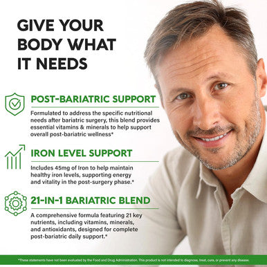 Bariatric Multivitamin - 45 Mg Iron Supplements - Made In Usa - For Women & Men - All-In-One 21 Essential Vitamins - Gastric Sleeve Support - Of Sugar Gluten & Soy - 90 Capsules