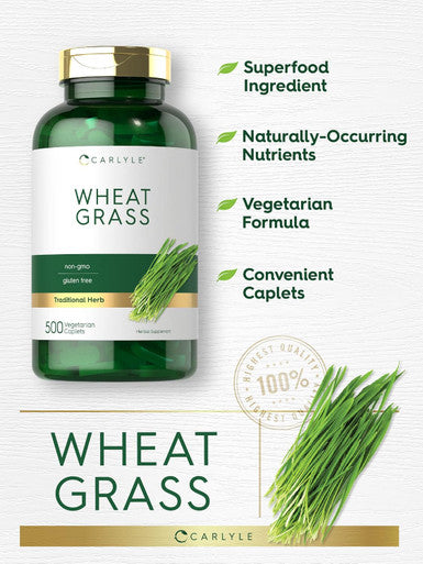 Carlyle Wheat Grass Supplement | 500 Vegetarian Caplets | Non-GMO Gluten Superfood