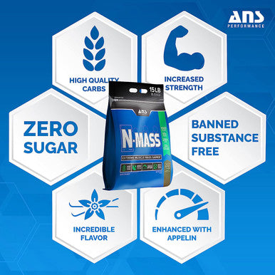 ANS Performance N-Mass Muscle Mass Gainer - Protein Powder - Muscle Mass Maximizer s 15lb, (Peanut Butter Fudge)