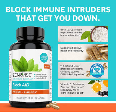 Zenwise Immune And Probiotics Digestive Support Zinc Vitamin C And Elderberry Immunity Booster Plus 11 Billion Cfu Probiotics For Super Digestive Aid Supplement For Men And Women 60 Count
