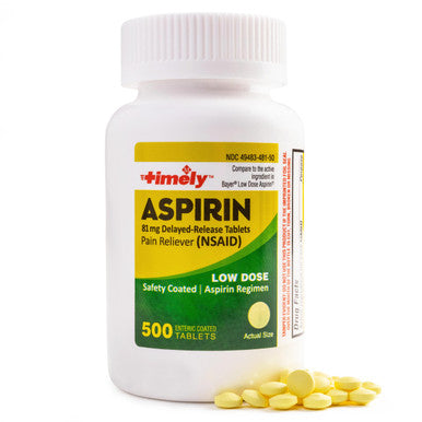 TIME-CAP LABS, INC. Timely - Low Dose Aspirin 81Mg - 500 Tablets - Compared To The Active Ingredient In Bayer Low Dose - Enteric Coated Low Strength - Pain Reliever For Minor Aches And Pains, Fever Reducer - Made In Usa