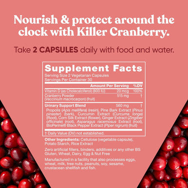 Eu Natural 9-In-1 Killer Cranberry Pills for Women UTI Defense Blend with Clinically Studied Ingredients 9 Extract Urinary Tract Supplement Pine Bark Propolis Vitamin D & More 60 Fast-Acting Capsules