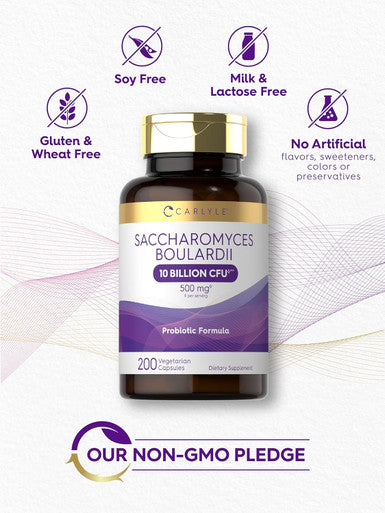 Carlyle Saccharomyces Boulardii Probiotics | 10 Billion CFUs | 200 Capsules | Value Size | Non-GMO Gluten Supplement