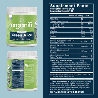 Organifi Green Juice - Powder Supplement With Organic Spirulina Ashwagandha And Chlorella - Helps Achieve Fitness Goals And Reduce Cortisol Levels 30-Day Supply