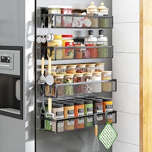 Pull Out Spice Rack Organizer for Cabinet, 3 Packs Slide Out Spice Racks Organizer, Spice Cabinet Organizers, Cabinet Size Need:12'' Highx11'' Deepx5'' Wide,Each Tier Hold 10 Spice Jar - 2 Tier, Black