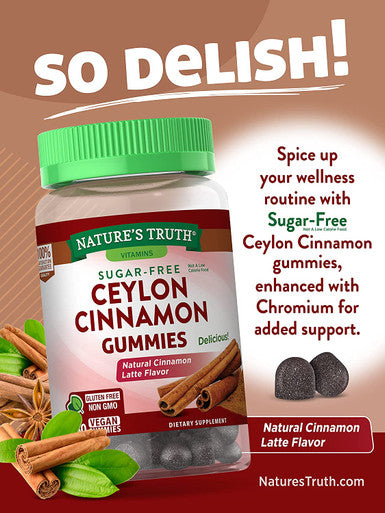 Ceylon Cinnamon Gummies | 2000mg | 60 Count | Vegan, Non-GMO & Gluten Supplement | Sugar | by Nature's Truth
