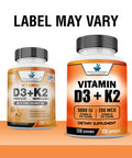 American Standard Supplements Vitamin D3 K2 (MK-7), Vitamin D3 (5000IU) + K2 (MK-7) 200mcg w/ Organic Coconut Oil 120 Veggie Capsules