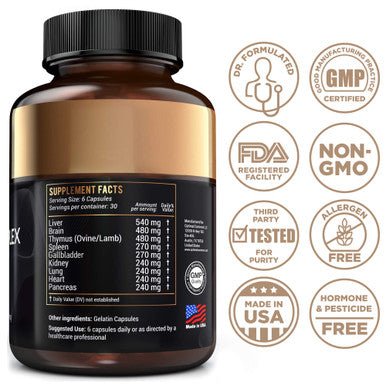 Grassfed Beef Organs Supplement Grass Fed Organ Complex Liver Brain Heart Thymus Kidney Spleen Gallbladder Pancreas Lung Organ Pills Ancestral Formula 180 Capsules by Optimal Carnivore