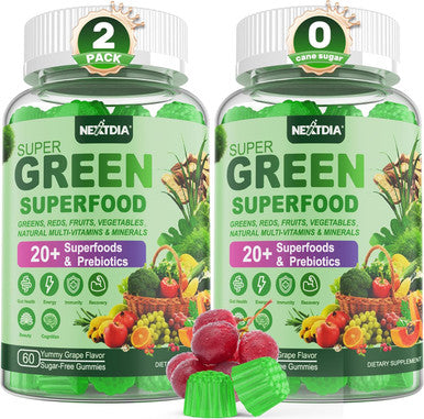 Super Greens Gummies, Greens Superfood Powder Alternative W/Spirulina, Chlorella, Prebiotic Fiber, Probiotic, Fruit Veggie, Daily Greens Vegetable For Digestive & Gut Health, Immunity, Focus, 120 Cts