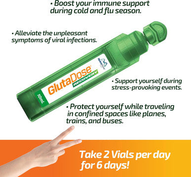 Glutadose Recovery Immunity Supplement - Liquid Vitamins Immune Support For Kids & Adults, Cold & Flu Care Package (Glutathione Astragalus Echinacea Acerola) Immune Booster For Women Men - 12 Vials
