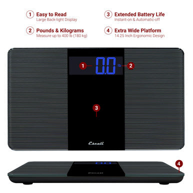 Escali Extra Wide Digital Bathroom Scale For Body Weight With Wide Platform For Natural Stance And Stability High Capacity Of 400 Lb Batteries Included