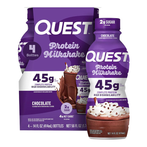Quest Nutrition Chocolate Protein Shake, 45g Protein, 2g Sugar, 4g Net Carbs, Ready to Drink, Gluten Free, 12 Count | 45g Complete Protein, Ready to Drink, 4g Net Carbs, Gluten Free, Ultrafiltered Nonfat Milk, High Protein, 14 Fl Oz Bottles