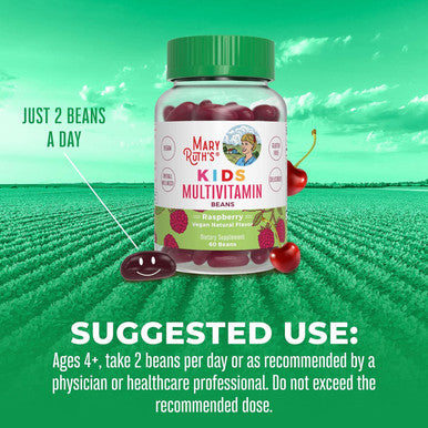 Maryruth Organics Multivitamin Multimineral Vita-Beans for Kids | Vegan Chewable Vitamins for Ages 4+ | Immune Support | Bone Health | Raspberry Flavor | 60 Count