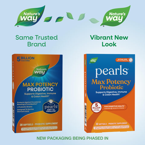 Nature'S Way Pearls Max Potency Probiotic For Men And Women Supports Digestive Immune Colon Health 5 Billion Live Cultures No Refrigeration Required 30 Softgels