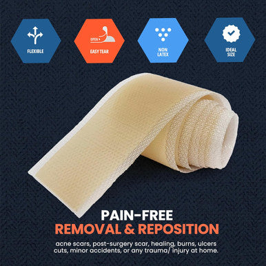 Medpride Easy-Tear Silicone Gel Tape Roll-1.5 Inch X 1.6 Yards- Medical Grade Wound Dressing, Sticky Bandage, Water + Shower-Proof- Latex-Free, Adhesive, Soft + Flexible, Pain-Removal + Switching