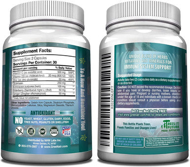 7 In 1 Immune Support Supplement With Vitamin C, D3, Zinc 50Mg, Quercetin, Echinacea Purpurea, Sambucus Elderberry And Ginger For Complete Immune Defense - 60 Capsules (3 Bottles)