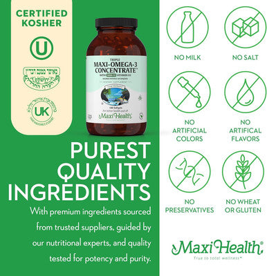 Maxi Health Triple Omega-3 Concentrate - Fish Oil - "1000 IU" Vitamin D3 (190 Capsules)