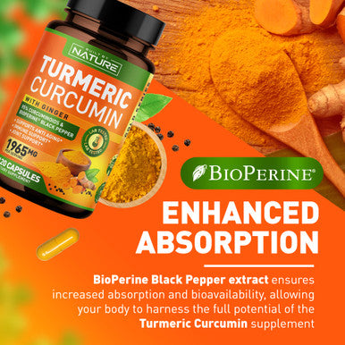 Built Nature Turmeric Curcumin 1965Mg With Ginger & Bioperine Black Pepper Extract - High Absorption 95% Curcuminoids For Joint & Antioxidant Support - Non-Gmo, Gluten-Free, Vegan - 120 Herbal Supplement Capsules