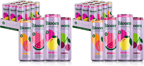 Bloom Nutrition Sparkling Energy Drink for Focus, Natural Caffeine, Zero Sugar, 180mg Caffeine, Antioxidant-Rich with Green Coffee Bean, Green Tea Extract, & Prebiotics, Raspberry Lemon 12oz 12 Pack