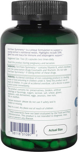 Vitanica FemTeen Symmetry Vitamins for Teens Daily Multivitamin Vegan 120 Capsules