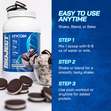 Evogen Isoject - Whey Protein Isolate | Ultra-Pure Whey Protein Powder with Ignitor Enzymes BCAAs and EAAs | Enhanced Absorption & Recovery | Cookies and Cream | 25 Servings