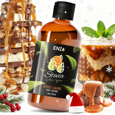 Enzo Liquid Stevia Drops Our Zero Calories Sweetener (4oz 800 Servings/Bottle) Toffee Caramel All Natural flavoring with No Artificial Additives & Filler Ingredient