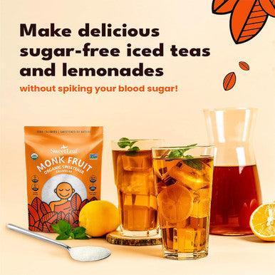 Sweetleaf Organic Monk Fruit Sweetener Granular Zero-Calorie Natural Sugar Substitute for Coffee Tea and Baking Organic Monk Fruit Non GMO Keto Friendly 0 Sugars - 8.47 Bag