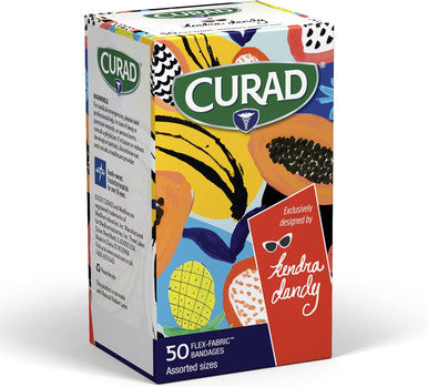 Curad Kendra Dandy Designer Adhesive Fabric Bandages (50 Count Variety Pack) 4 Colorful Patterns 35 count Standard Bandages & 15 count XL Bandages