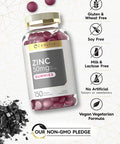 Zinc 50Mg Gummies | 150 Count | Vegan, Non-Gmo And Gluten Free Formula | Zinc Citrate Dietary Supplement | By Carlyle