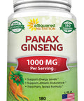 Red Korean Panax Ginseng (1000mg Max Strength) 180 Capsules Root Extract Complex, Asian Powder Supplement, High Dosage Ginsenosides in Seeds, Tablet Pills for Women & Men for Health