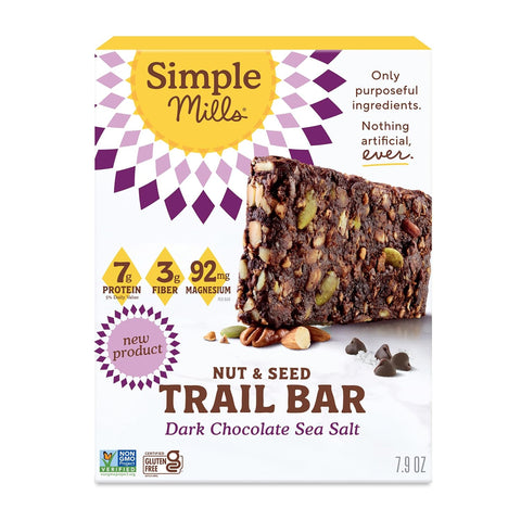 Simple Mills Nut and Seed Trail Bars, 15 Count, Dark Chocolate Sea Salt Snack Bars with Pumpkin Seeds, Almonds, Pecans, and Buckwheat, Good Source of Fiber and Excellent Source of Magnesium, 1.59 oz