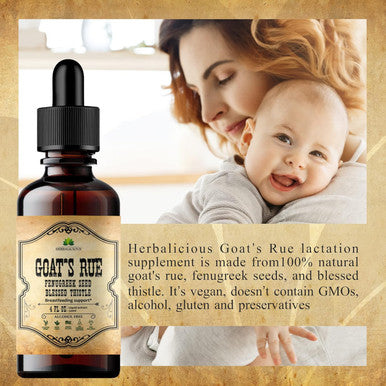 Herbalicious Goat's Rue Liquid Extract 4 fl oz - Natural Herbal Tincture with Goat's Rue Fenugreek Seeds Blessed Thistle - Alcohol Non-GMO Lactation Supplement for Increased Breast Milk