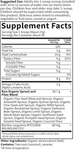 Garden of Life Raw Organic Superfood Fiber for Constipation Relief, 1.77 lbs (803g) Powder