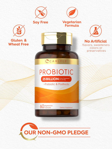 Carlyle Prebiotic & Probiotic | 25 Billion CFU | 60 Capsules | for Women & Men | Powder Pills | Vegetarian Non-GMO & Gluten Supplement