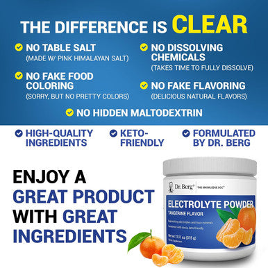 Dr. Berg's Original Keto Electrolytes Powder 50 Servings Zero Artificial Ingredients Sugar Free Electrolyte Powder No Maltodextrin Hydration Powder Tangerine