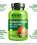 NATURELO Ashwagan Organic Root Powder - Herbs Supplement for Fatigue, Relief, Mood Enhancer - with Black Extract - 90 Vegan Capsules