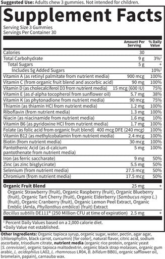Garden of Life Women's Multivitamin Gummy with Iron Folate Biotin D3 & B12 for Hair Skin & Nails + Probiotics for Immune Health & Digestion Vitamin Code Non-GMO Gluten-Free 90 Cherry Gummies 30 Day Supply