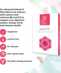Healthspan Super50 Probiotic | 60 Capsules | Gut Health | with Vitamin D3 | 50 Billion Live Probiotic Cultures | Vitamin B6 | Calcium | Vegetarian