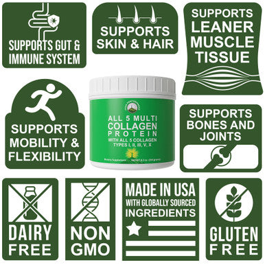 Peak Performance All 5 Multi-Collagen Protein Powder Peptides Multi-Collagen Contains All Types I, Ii, Iii,V, X. Keto, Paleo