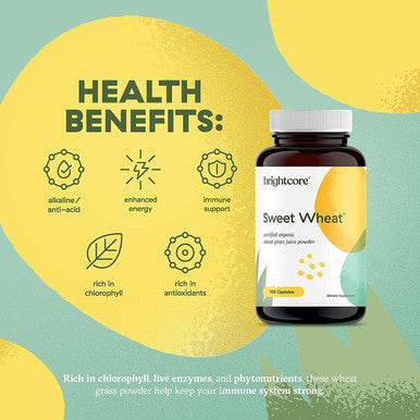 Brightcore Nutrition Sweet and Immune Boost 180 Wheatgrass Juice Powder Capsules