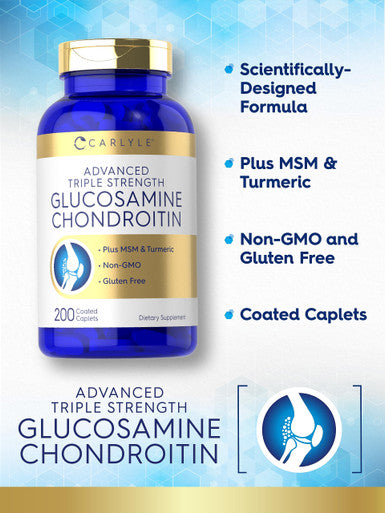 Carlyle Glucosamine Chondroitin Msm Turmeric | 4050 Mg | 200 Count | Advanced Triple Strength Supplement | Non-Gmo & Gluten Free