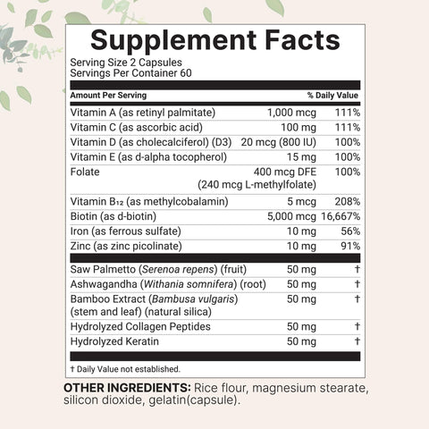 Micro Ingredients Hair Growth Vitamins For Women & Men 120 Capsules 14-In-1 Formula With Biotin Collagen Keratin Saw Palmetto & More Thicker Fuller Nourishes Thinning & Loss Hair Support