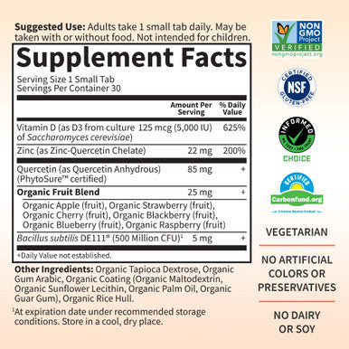Garden of Life Quercetin Zinc Once Daily Immune Support Supplement With Vitamin D3 For Bone Health Breast Health & Skin Health Dr Formulated - Gluten Free Non Gmo Carbon Neutral 30 Mini Tabs