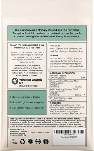 INNOPURE Irish Sea Moss & Bladderwrack Capsules - High Strength - Ethically Sourced SeaMoss, Natural Supplement, Vegan Society Certified - UK Made (2 Month Supply)